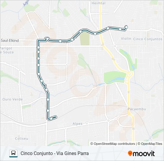 Mapa da linha 901 CACIQUE / CINCO CONJUNTOS de ônibus