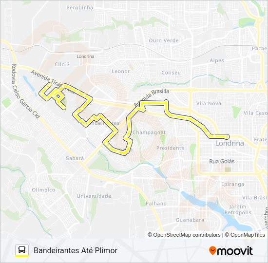 Mapa da linha 99 CORUJÃO BANDEIRANTES / NEY BRAGA de ônibus