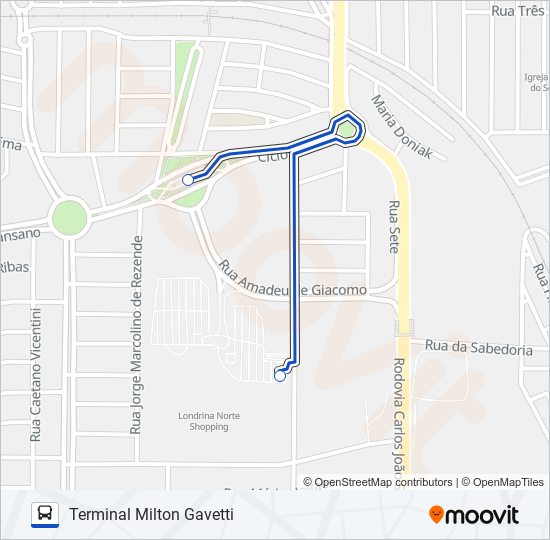 Mapa da linha 446 SHOPPING  NORTE / TERMINAL MILTON GAVETTI de ônibus