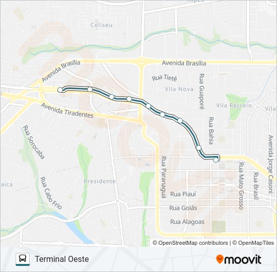 Mapa da linha 351 TERMINAL OESTE / TERMINAL CENTRAL - PARADOR de ônibus
