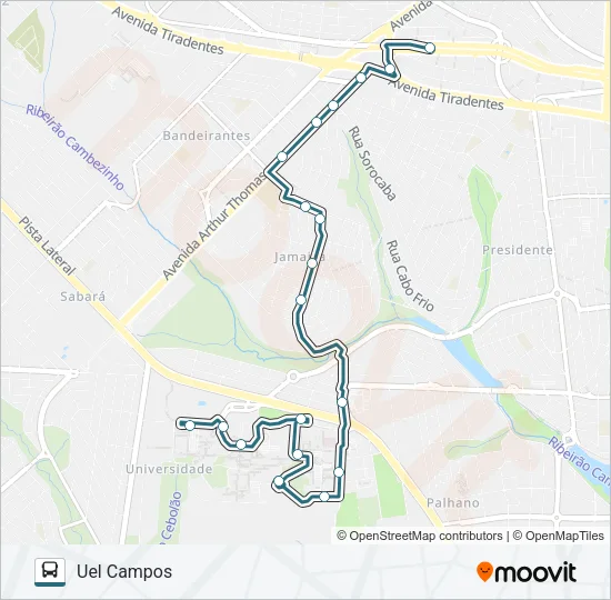 932 TERMINAL VIVI XAVIER / TERMINAL OESTE / UEL Bus Line Map