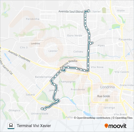 Mapa da linha 932 TERMINAL VIVI XAVIER / TERMINAL OESTE / UEL de ônibus