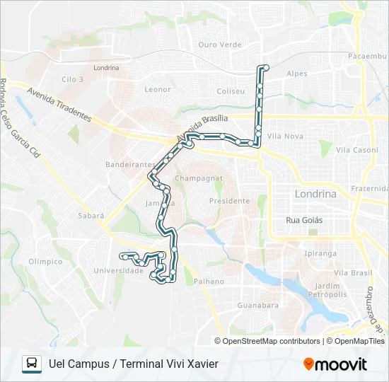 932 TERMINAL VIVI XAVIER / TERMINAL OESTE / UEL Bus Line Map