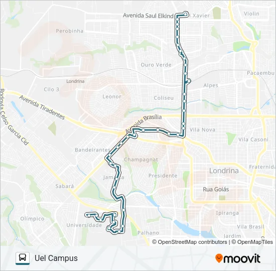 932 TERMINAL VIVI XAVIER / TERMINAL OESTE / UEL Bus Line Map