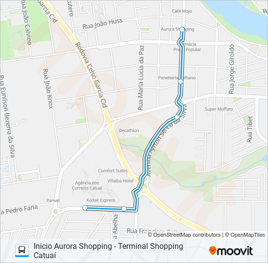 Mapa da linha 803 TERMINAL VIVI XAVIER / TERMINAL SHOPPING CATUAÍ de ônibus