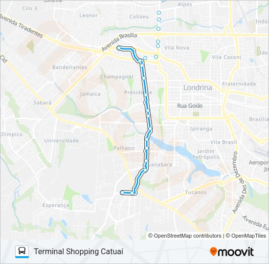 Mapa da linha 803 TERMINAL VIVI XAVIER / TERMINAL SHOPPING CATUAÍ de ônibus