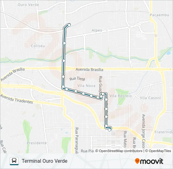 502 TERMINAL OURO VERDE / TERMINAL CENTRAL - PARADOR Bus Line Map