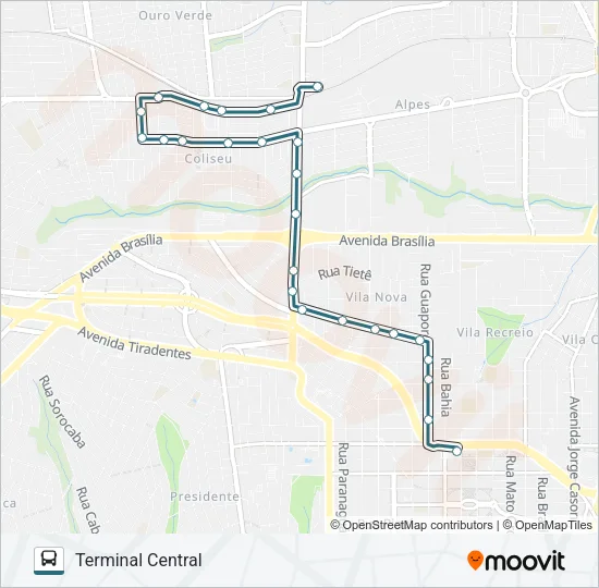 502 TERMINAL OURO VERDE / TERMINAL CENTRAL - PARADOR Bus Line Map