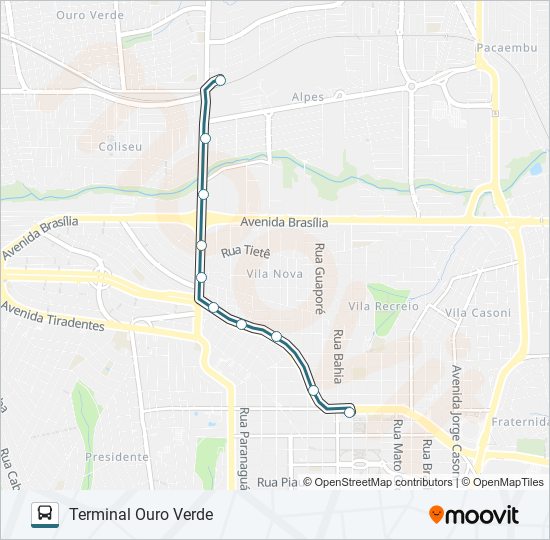 Mapa da linha 512 TERMINAL OURO VERDE / TERMINAL CENTRAL - PARADOR de ônibus