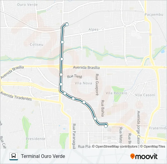512 TERMINAL OURO VERDE / TERMINAL CENTRAL - PARADOR Bus Line Map