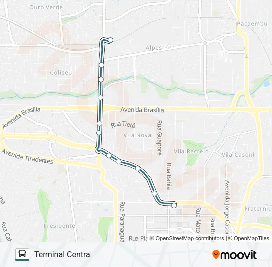 512 TERMINAL OURO VERDE / TERMINAL CENTRAL - PARADOR Bus Line Map