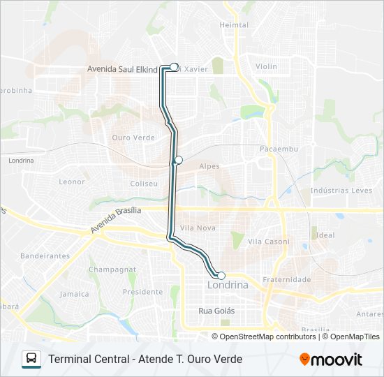 Mapa da linha 505 TERMINAL VIVI XAVIER / TERMINAL CENTRAL - EXPRESSO de ônibus