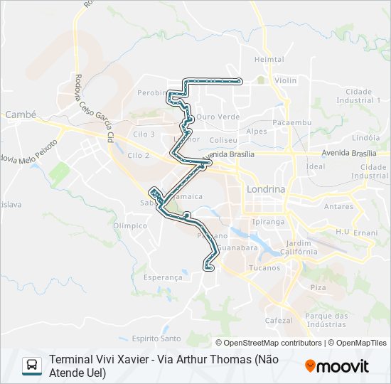 Mapa da linha 904 TERMINAL VIVI XAVIER / UEL / SHOPPING CATUAÍ / TERMINAL ACAPULCO de ônibus