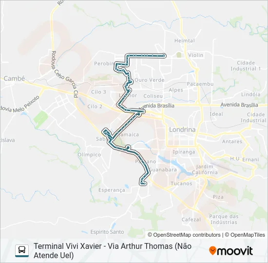 904 TERMINAL VIVI XAVIER / UEL / SHOPPING CATUAÍ / TERMINAL ACAPULCO Bus Line Map