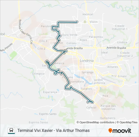 904 TERMINAL VIVI XAVIER / UEL / SHOPPING CATUAÍ / TERMINAL ACAPULCO Bus Line Map