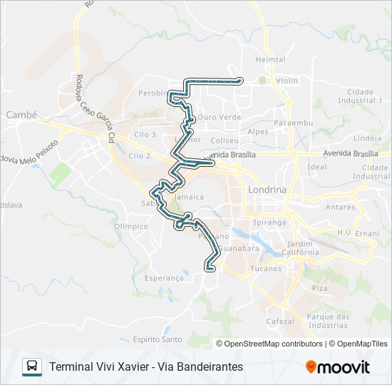 904 TERMINAL VIVI XAVIER / UEL / SHOPPING CATUAÍ / TERMINAL ACAPULCO bus Line Map