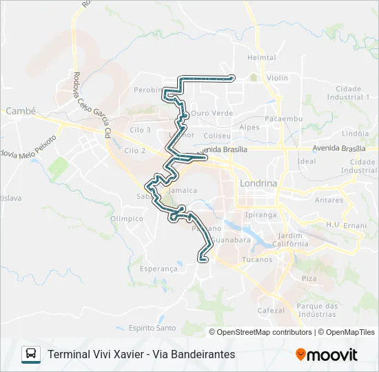 904 TERMINAL VIVI XAVIER / UEL / SHOPPING CATUAÍ / TERMINAL ACAPULCO Bus Line Map