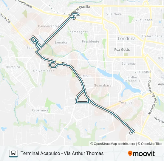 904 TERMINAL VIVI XAVIER / UEL / SHOPPING CATUAÍ / TERMINAL ACAPULCO Bus Line Map