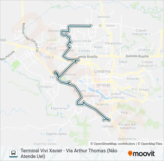 904 TERMINAL VIVI XAVIER / UEL / SHOPPING CATUAÍ / TERMINAL ACAPULCO Bus Line Map