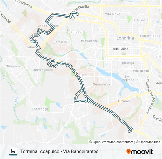 904 TERMINAL VIVI XAVIER / UEL / SHOPPING CATUAÍ / TERMINAL ACAPULCO Bus Line Map