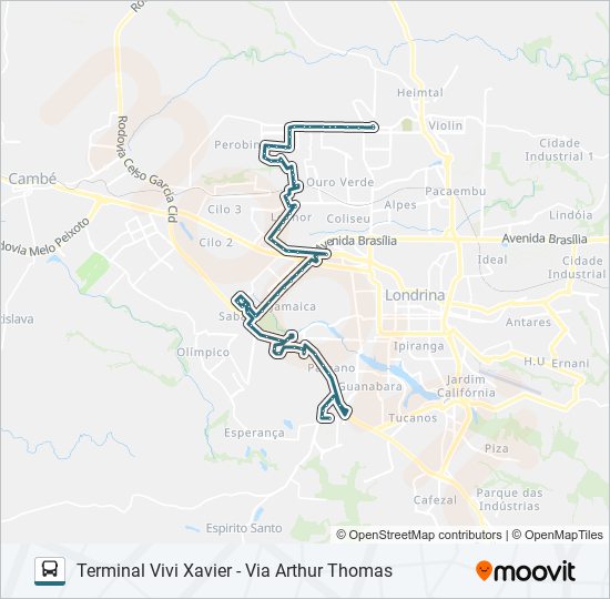 Mapa de 904 TERMINAL VIVI XAVIER / UEL / SHOPPING CATUAÍ / TERMINAL ACAPULCO de autobús