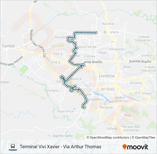 904 TERMINAL VIVI XAVIER / UEL / SHOPPING CATUAÍ / TERMINAL ACAPULCO Bus Line Map