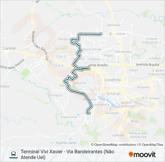 904 TERMINAL VIVI XAVIER / UEL / SHOPPING CATUAÍ / TERMINAL ACAPULCO Bus Line Map