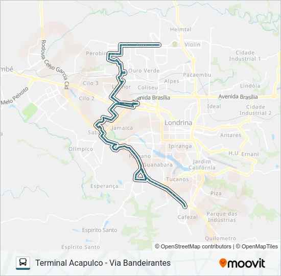 904 TERMINAL VIVI XAVIER / UEL / SHOPPING CATUAÍ / TERMINAL ACAPULCO Bus Line Map
