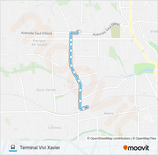 Mapa da linha 802 TERMINAL VIVI XAVIER / AVENIDA BANDEIRANTES de ônibus