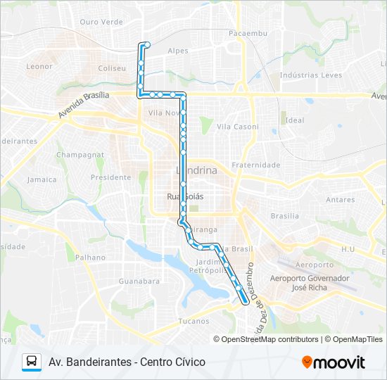 Mapa da linha 802 TERMINAL VIVI XAVIER / AVENIDA BANDEIRANTES de ônibus