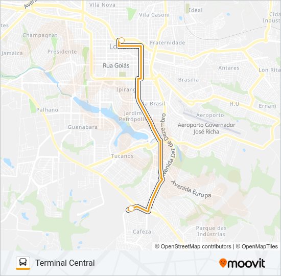 Mapa da linha 600 TERMINAL ACAPULCO / TERMINAL CENTRAL - RÁPIDO de ônibus