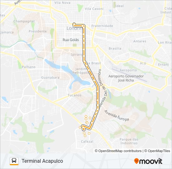 Mapa da linha 601 TERMINAL ACAPULCO / TERMINAL CENTRAL - PARADOR de ônibus