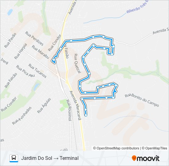 Mapa da linha 005 JARDIM DO SOL de ônibus