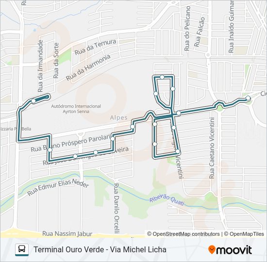 Mapa da linha 421 de ônibus