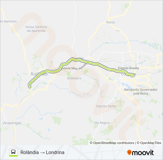 Mapa da linha 0212-440 LONDRINA / ROLÂNDIA de ônibus