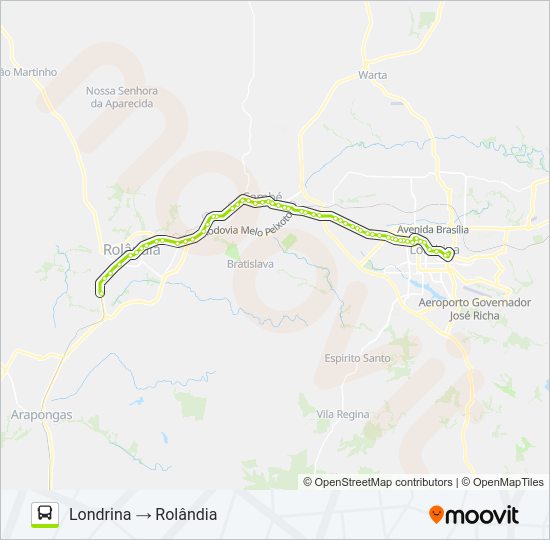 Mapa da linha 0212-440 LONDRINA / ROLÂNDIA de ônibus