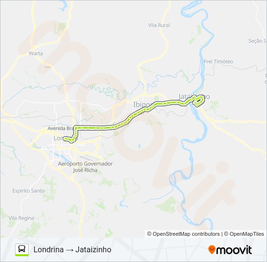 Mapa da linha 1426-400 LONDRINA / JATAIZINHO de ônibus