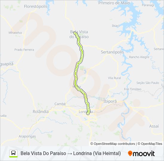 Mapa da linha 1437-400 LONDRINA / BELA VISTA DO PARAÍSO de ônibus