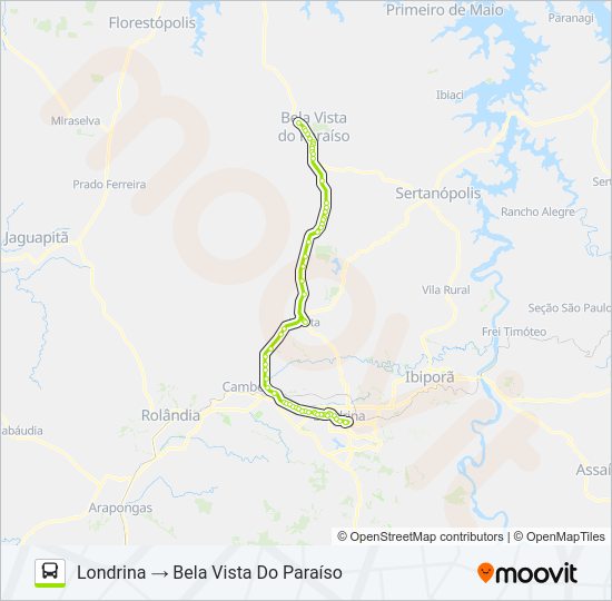 Mapa da linha 1437-400 LONDRINA / BELA VISTA DO PARAÍSO de ônibus