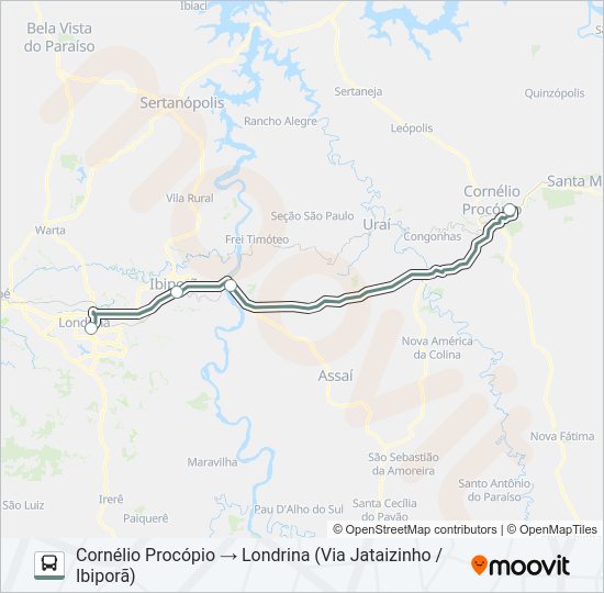 Mapa da linha 1431-500 LONDRINA / CORNÉLIO PROCÓPIO de ônibus