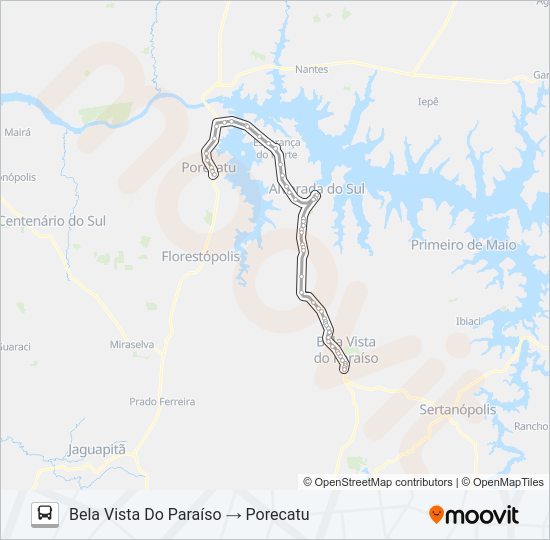 Mapa da linha 1527-500 BELA VISTA PARAÍSO / PORECATU de ônibus