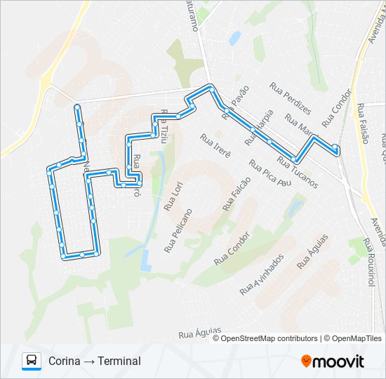 Mapa da linha 008 CORINA de ônibus