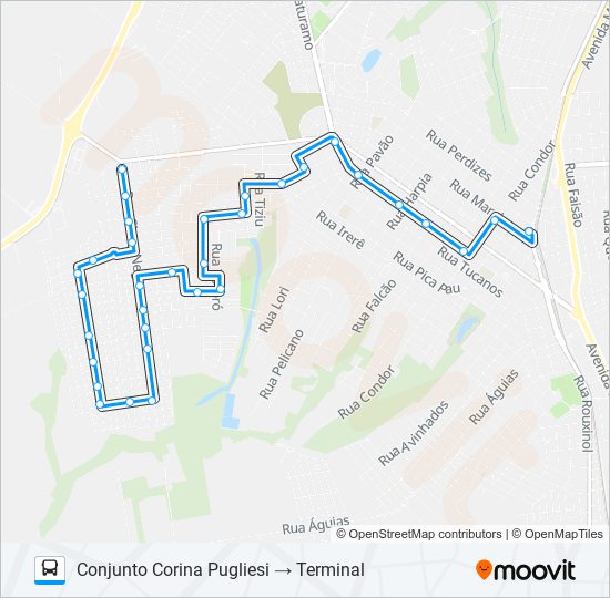Mapa da linha 008 CORINA de ônibus