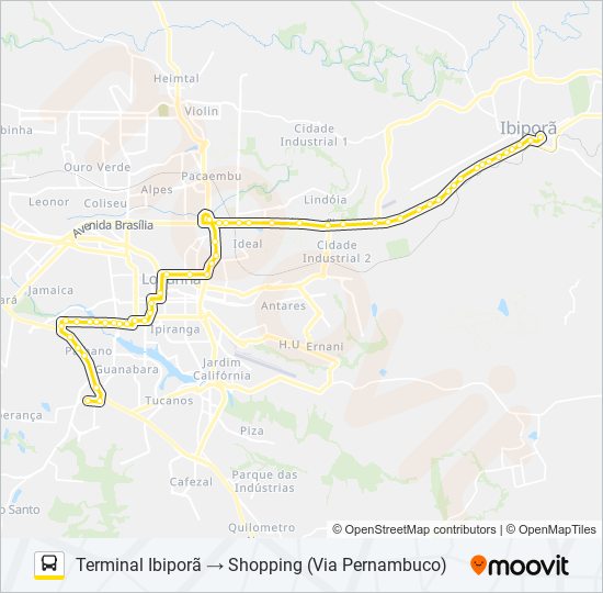 Mapa da linha 1920 IBIPORÃ / SHOPPING CATUAÍ de ônibus