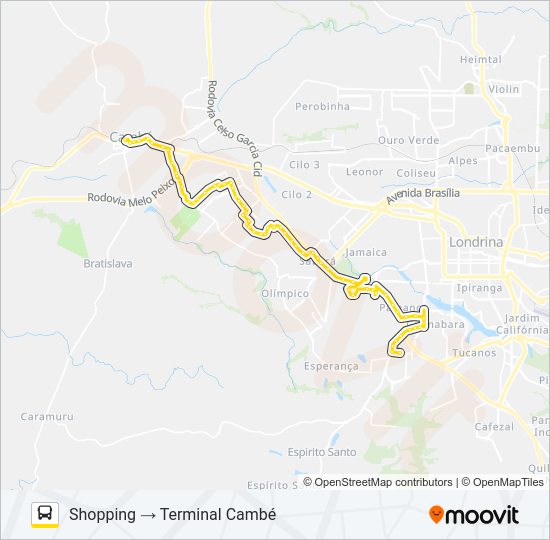 Mapa da linha 1907 CAMBÉ / SHOPPING CATUAÍ (VIA SÃO PAULO) de ônibus