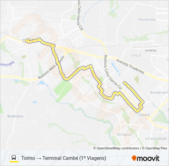 Mapa da linha 1907 CAMBÉ / SHOPPING CATUAÍ (VIA SÃO PAULO) de ônibus