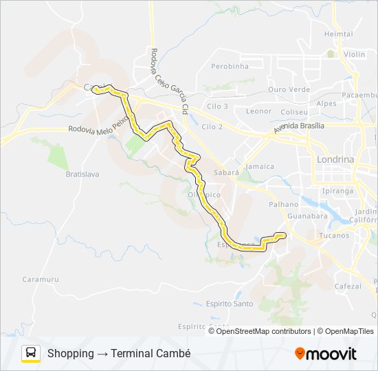 Mapa da linha 1907 CAMBÉ / SHOPPING CATUAÍ (VIA MARATONA) de ônibus