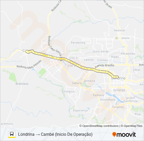 Mapa da linha 1900 IBIPORÃ / CAMBÉ de ônibus
