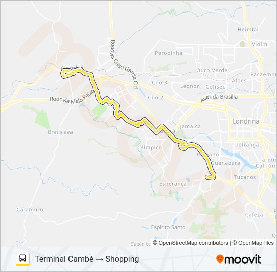 Mapa da linha 1907 CAMBÉ / SHOPPING CATUAÍ (VIA BELA ITÁLIA) de ônibus