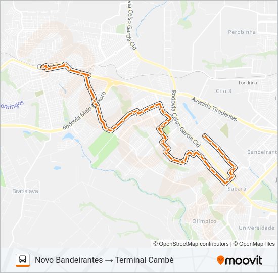 Mapa da linha 1951 NOVO BANDEIRANTES de ônibus